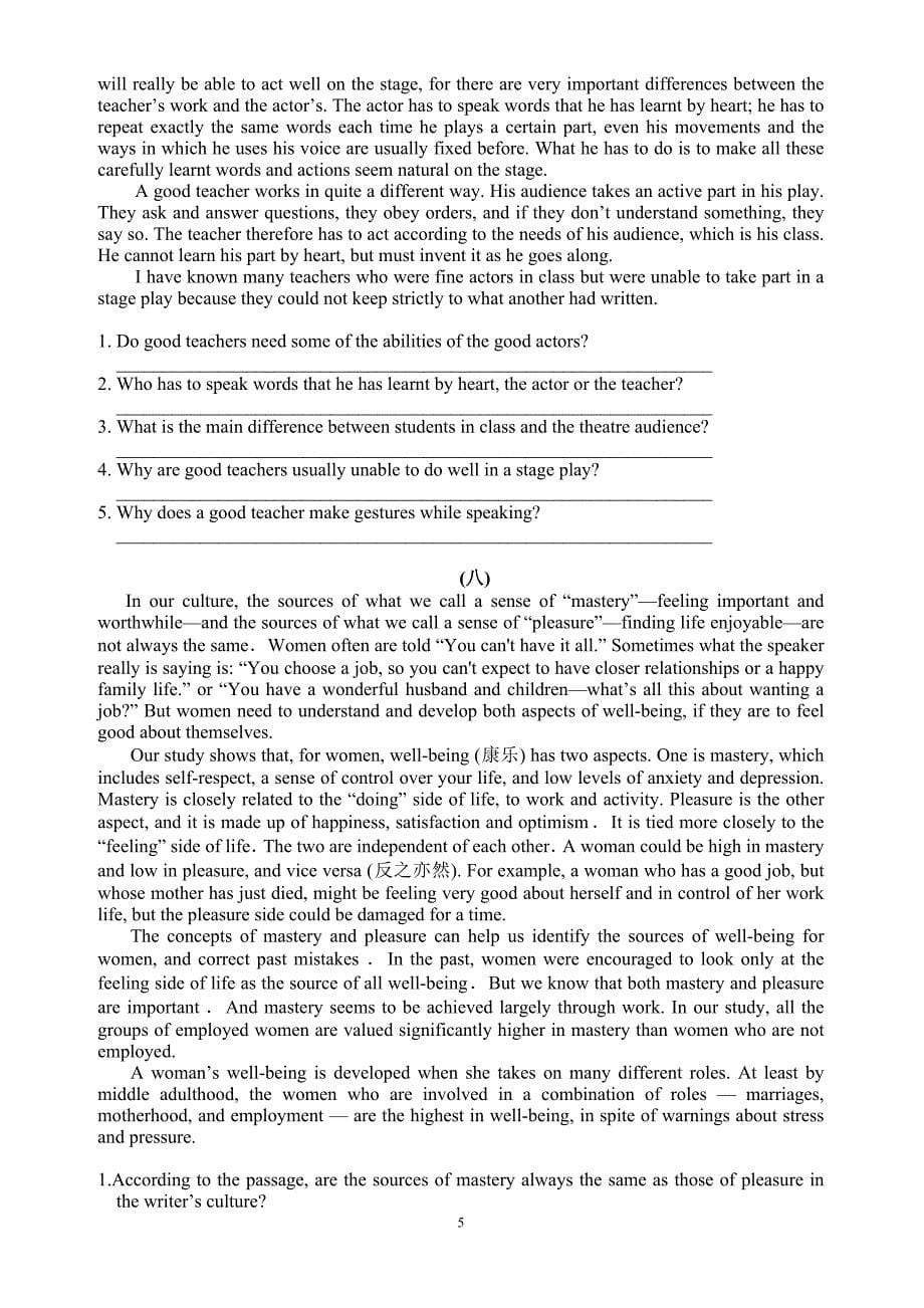 (完整)初中三年级上学期英语期末配题：专项7.阅读回答问题.doc_第5页