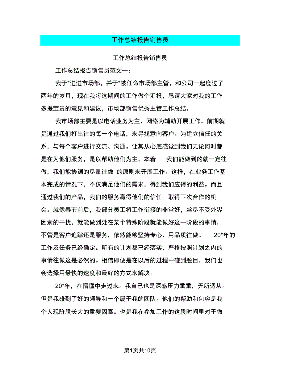 工作总结报告销售员_第1页