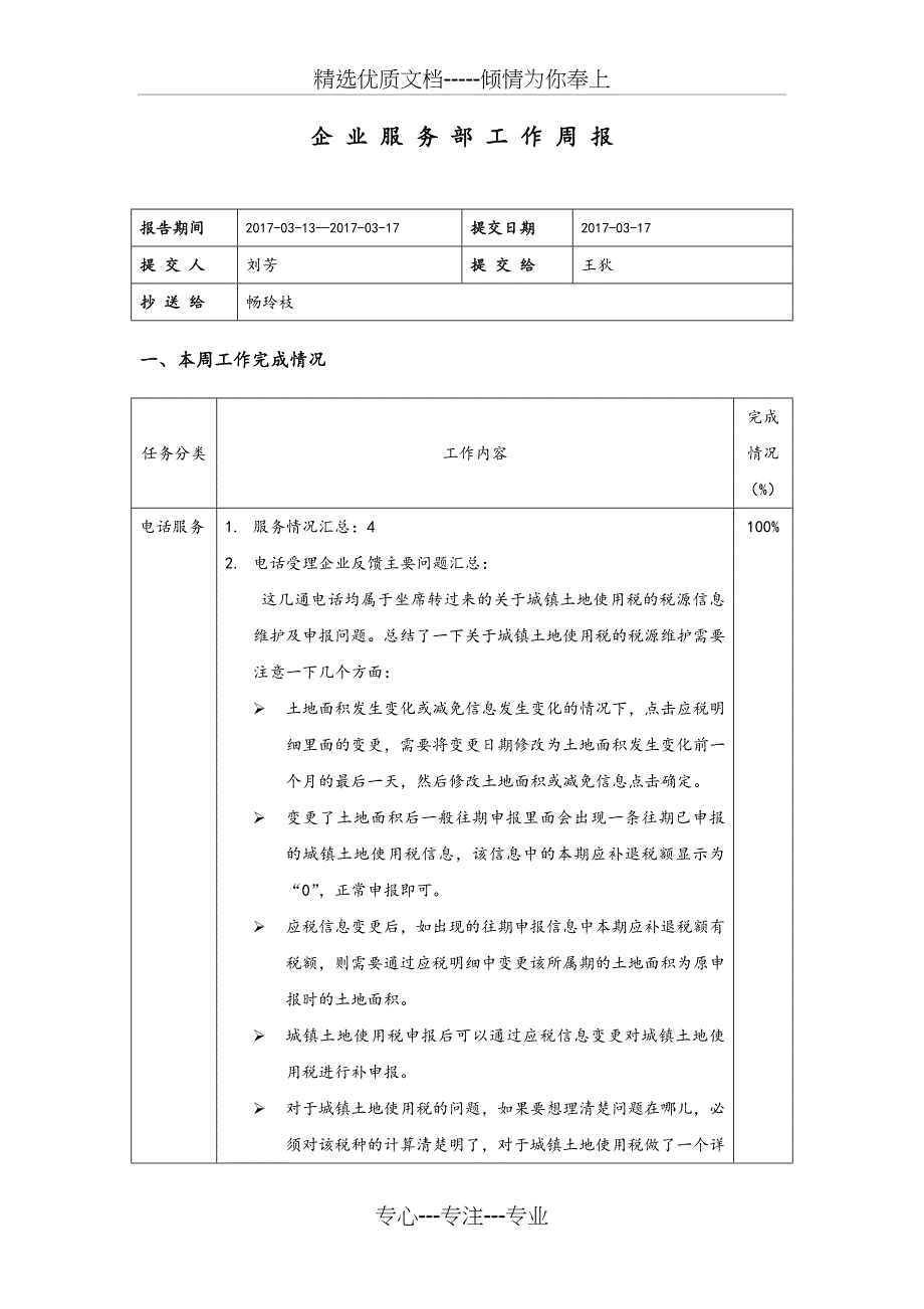 企业服务部工作周报-呼叫中心_第1页