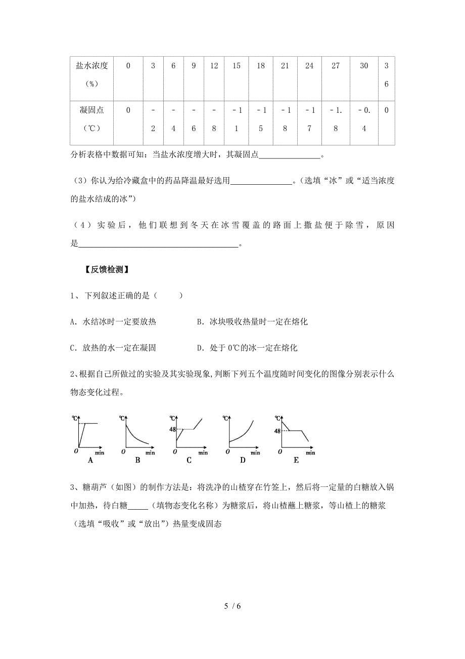 沪粤版八年级上册物理 第四章 第3节 探究熔化和凝固的特点 导学案_第5页