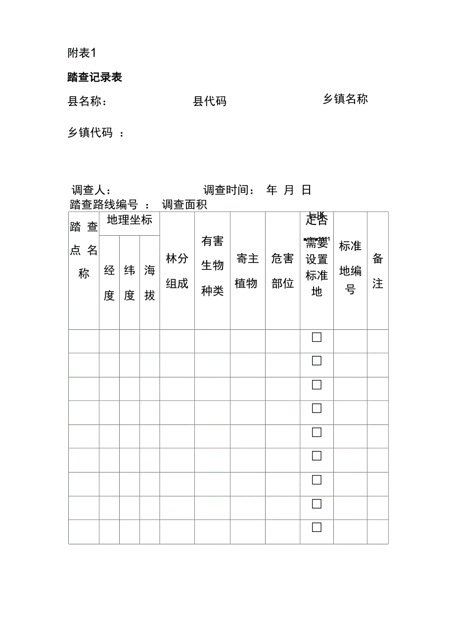 踏查记录表范本_第1页