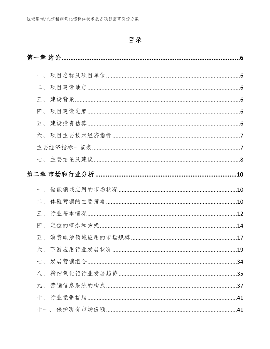 九江精细氧化铝粉体技术服务项目招商引资方案（范文模板）_第1页