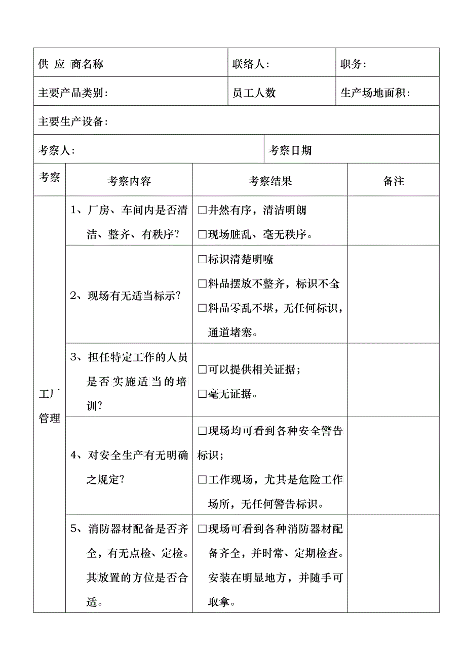 供应商实地考察查检表_第1页