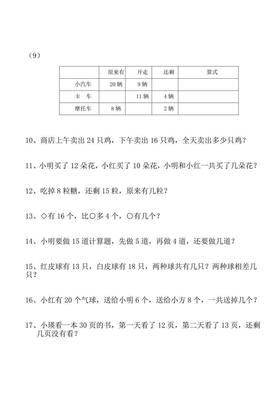 (完整版)小学一年级上学期数学应用题大全_第4页