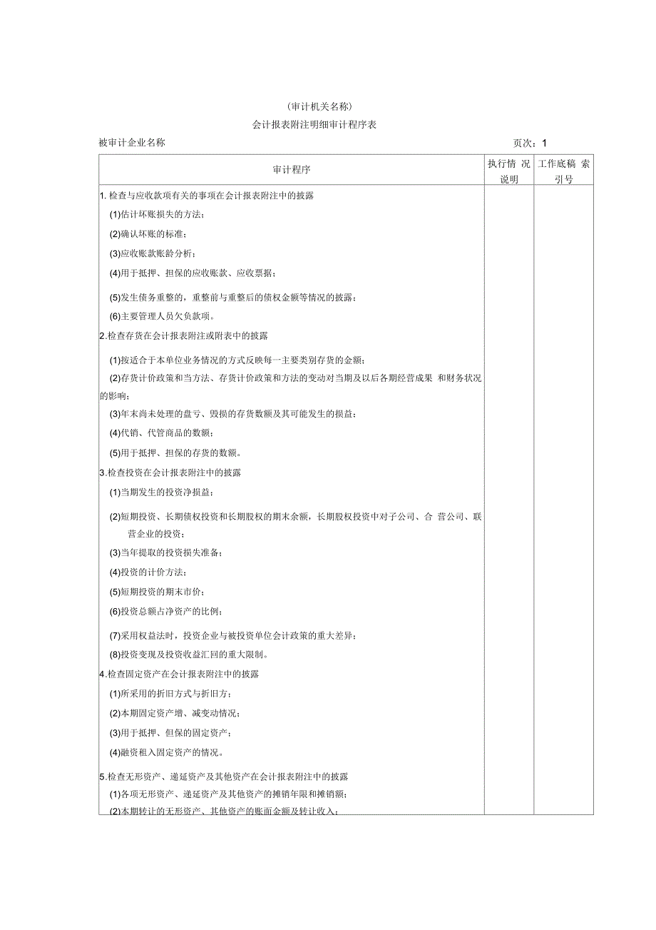 会计报表附注明细审计程序表_第1页