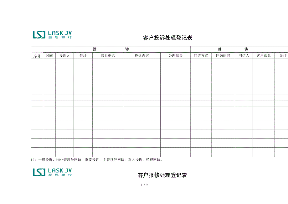 客户投诉处理登记表参考_第1页