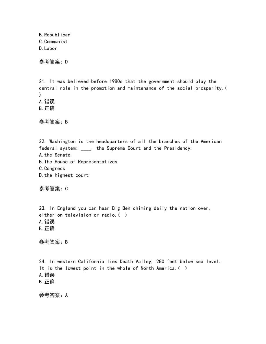 北京语言大学21春《英语国家概况》在线作业二满分答案_68_第5页