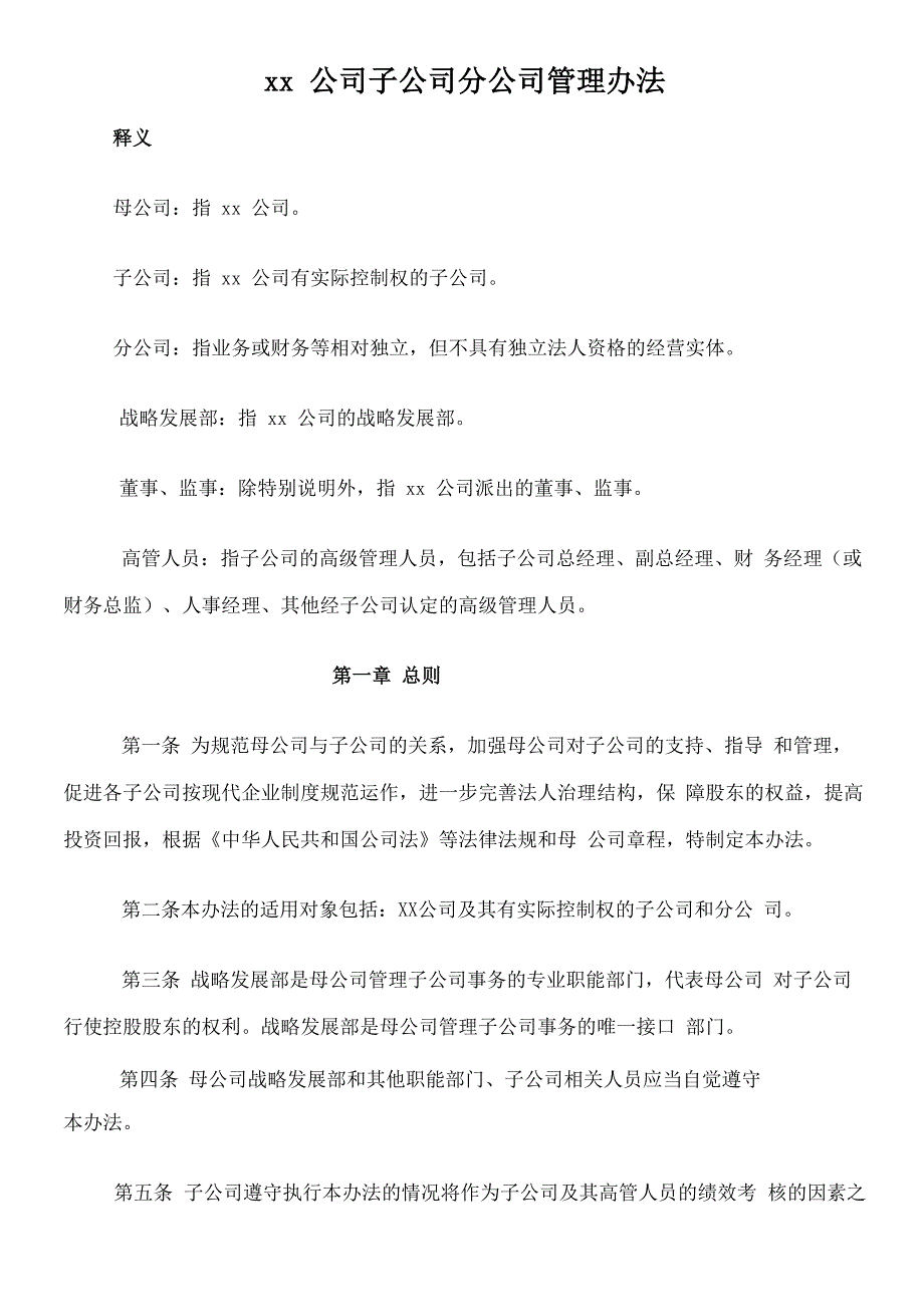 公司子公司分公司管理办法_第1页