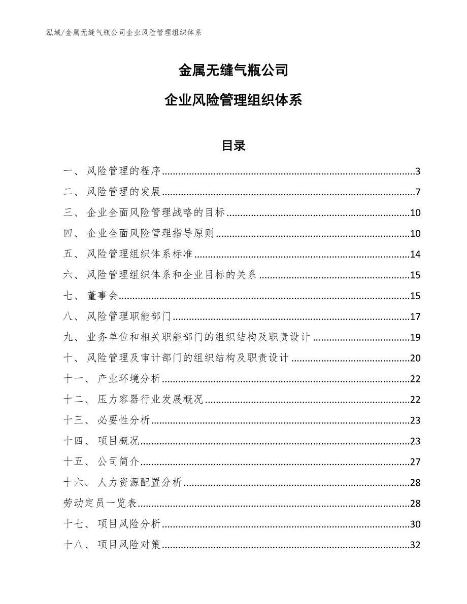 金属无缝气瓶公司企业风险管理组织体系_参考_第1页