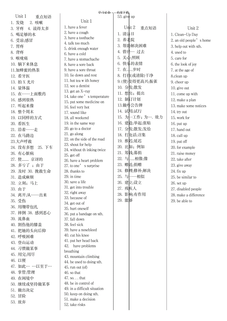 新人教版八下词组_外语学习-英语词汇_第1页