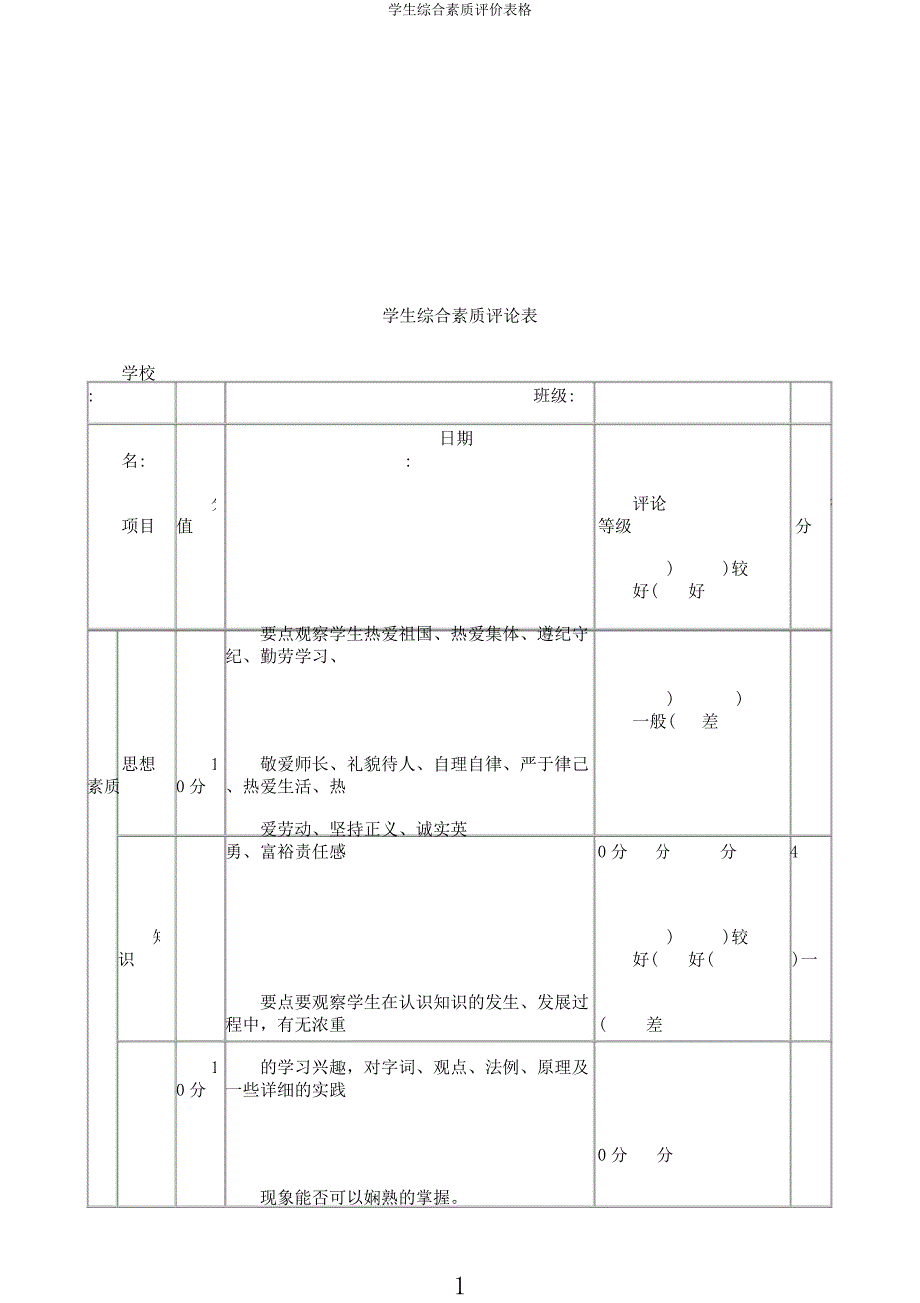 学生综合素质评价表格.docx_第1页