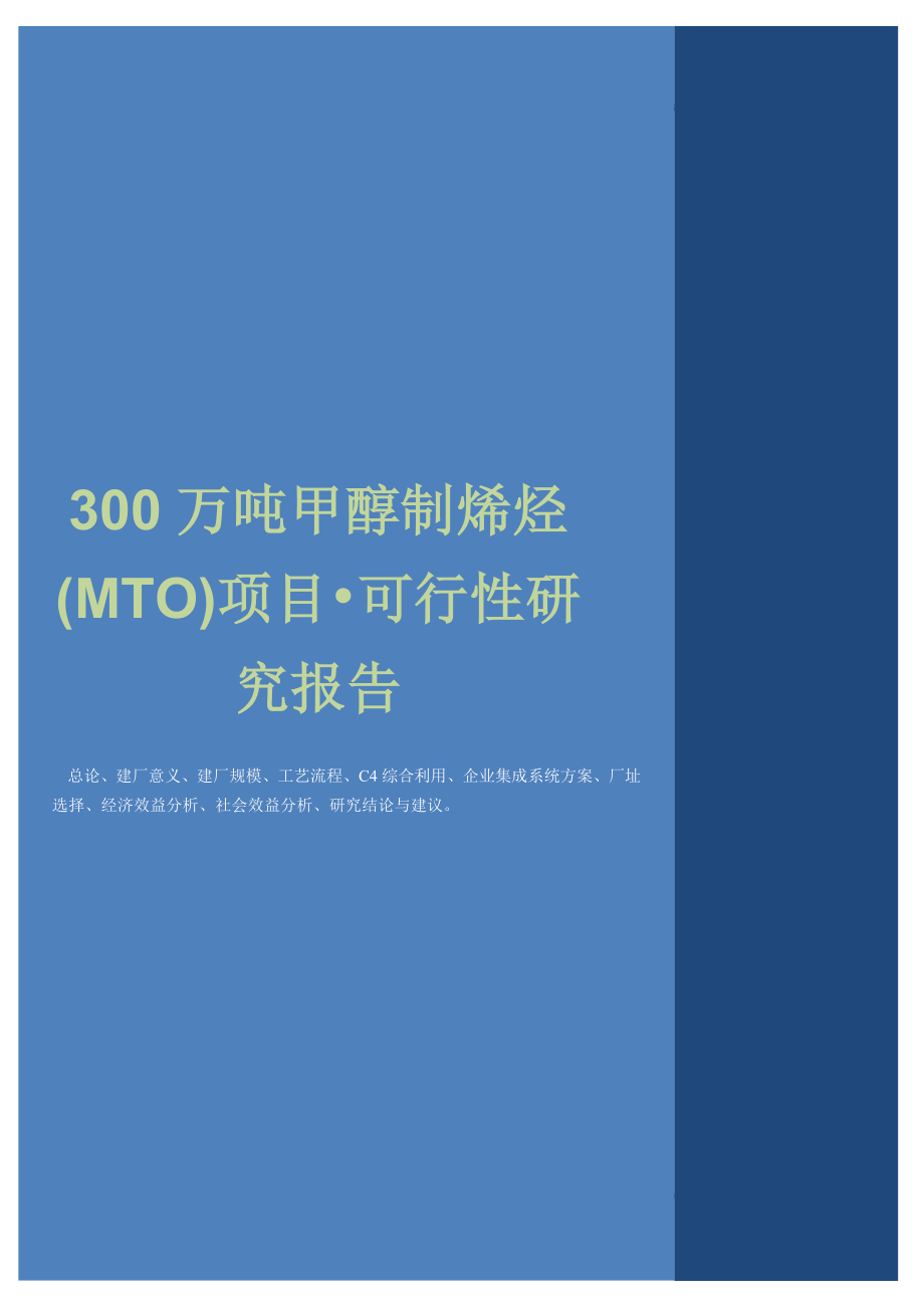 300万吨甲醇制烯烃(mto)项目可行性研究报告.doc_第1页