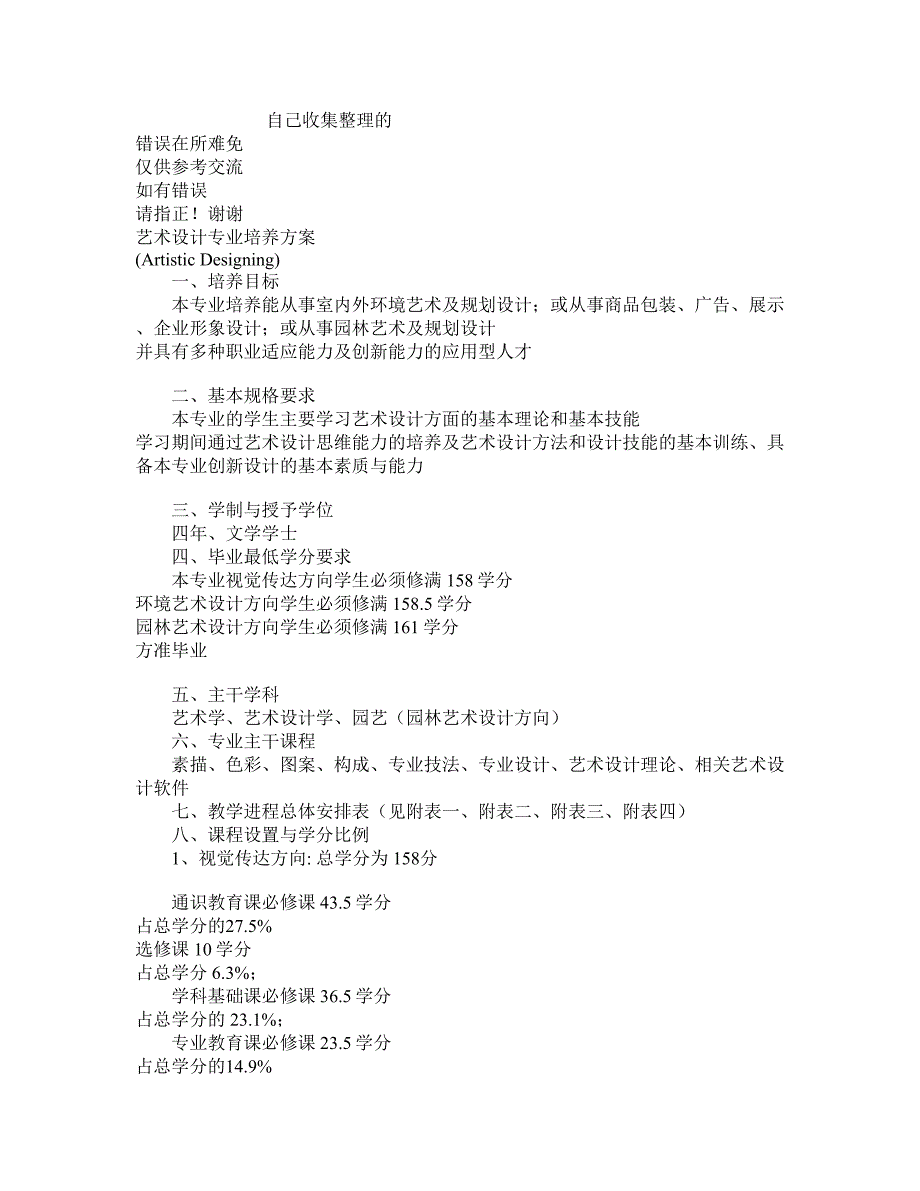 艺术设计专业培养方案_第1页