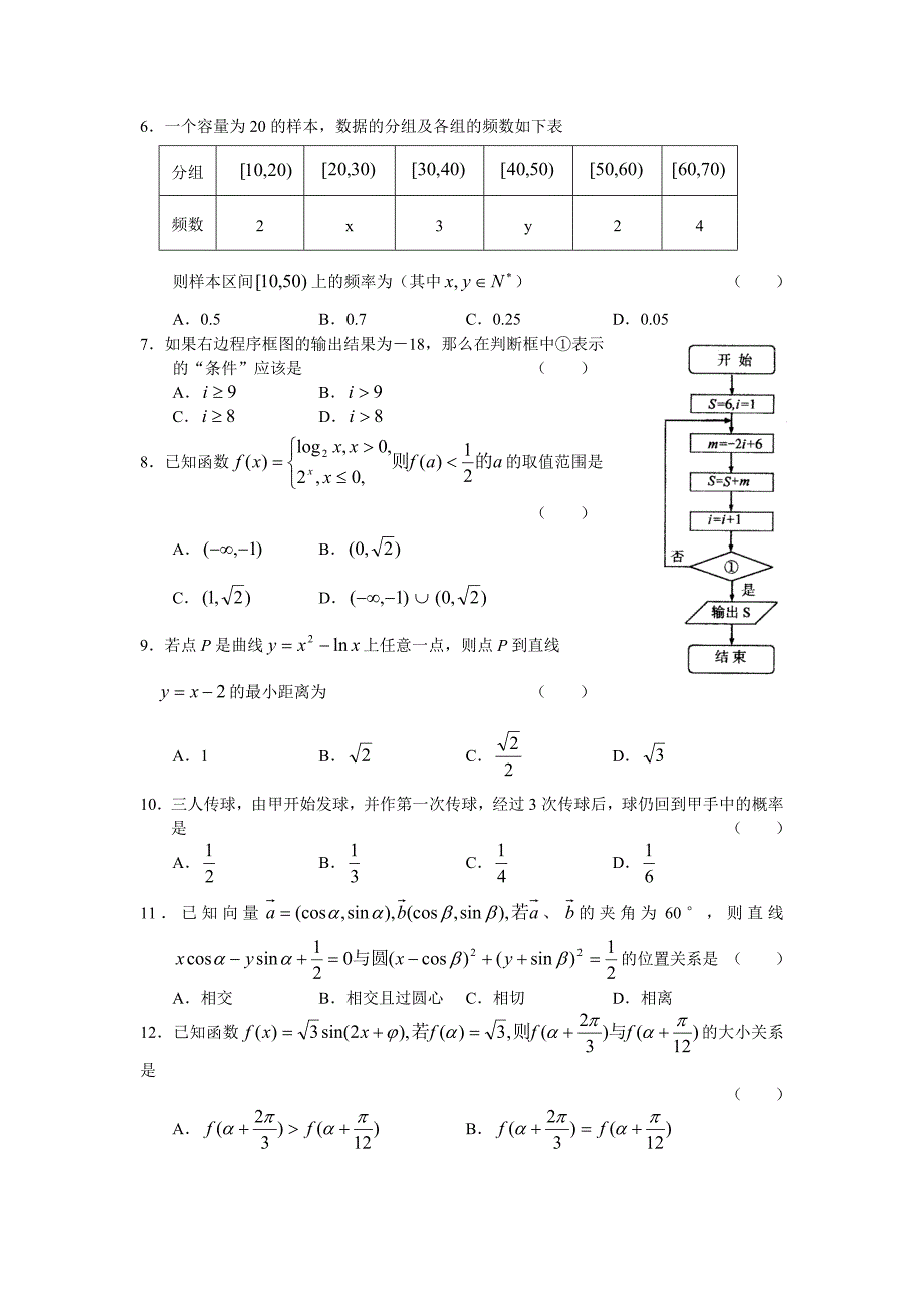 山东省临沂市高三数学文科教学质量检查考试卷二_第2页