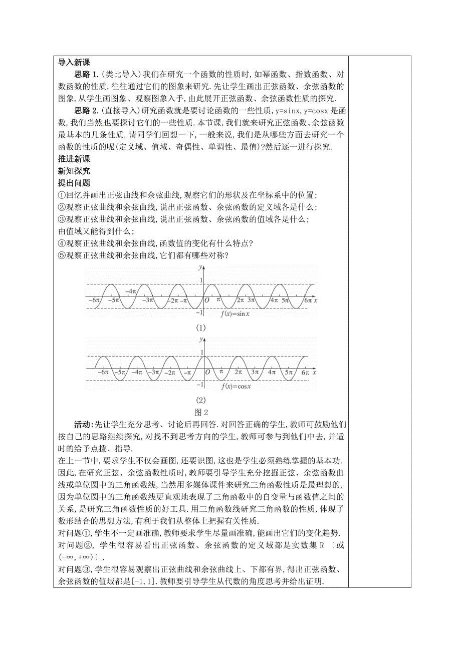 高中数学《正弦函数和余弦函数的性质》教案 新人教A版必修_第5页