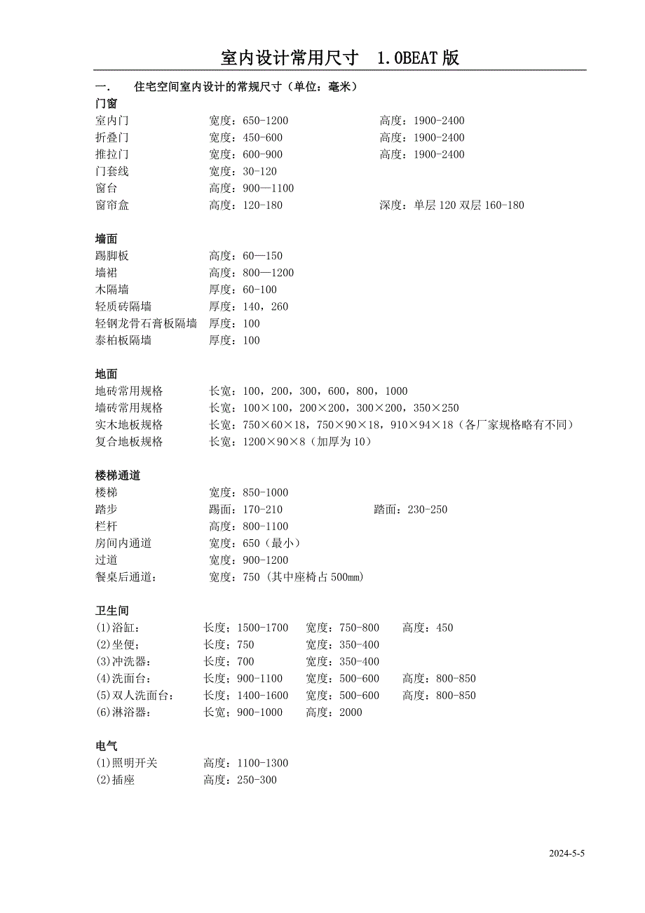 住宅设计常规尺寸_第1页