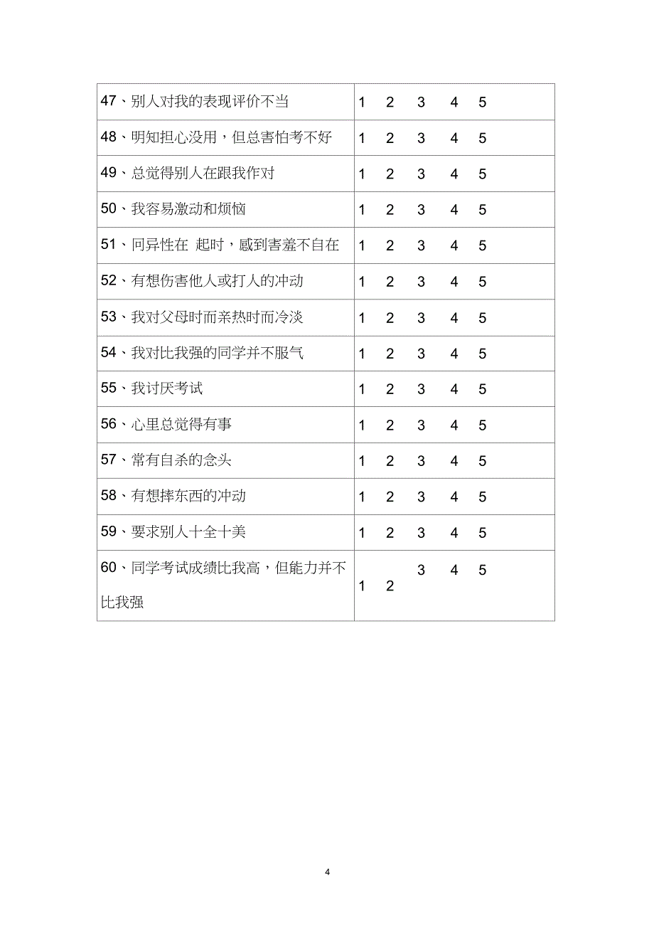 7中学生心理健康调查表_第4页