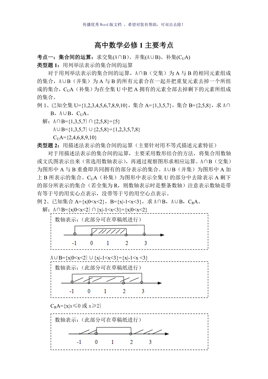 高一数学必修1主要考点Word版_第1页