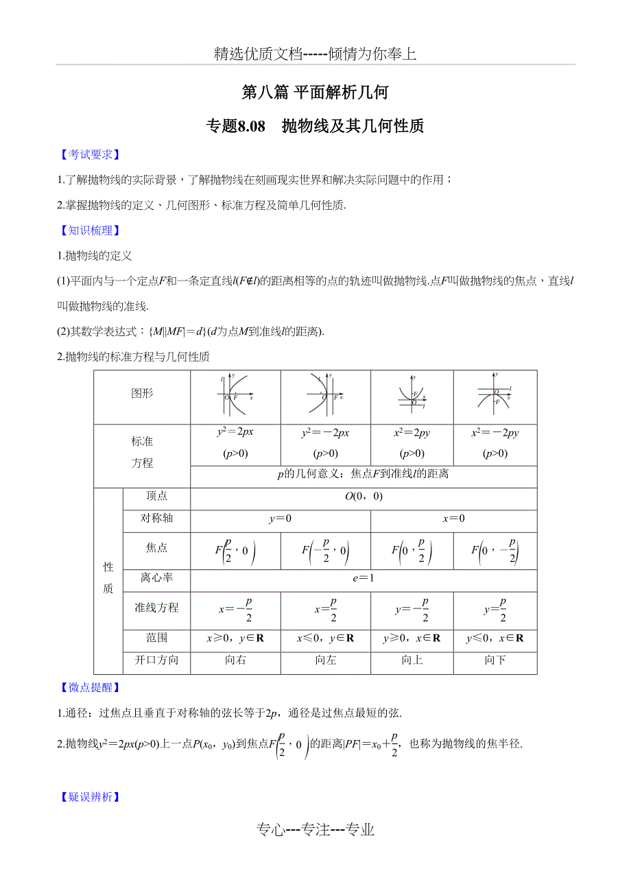 抛物线及其几何性质---2020年高考数学一轮复习对点提分(文理科通用)(解析版)(共19页)_第2页