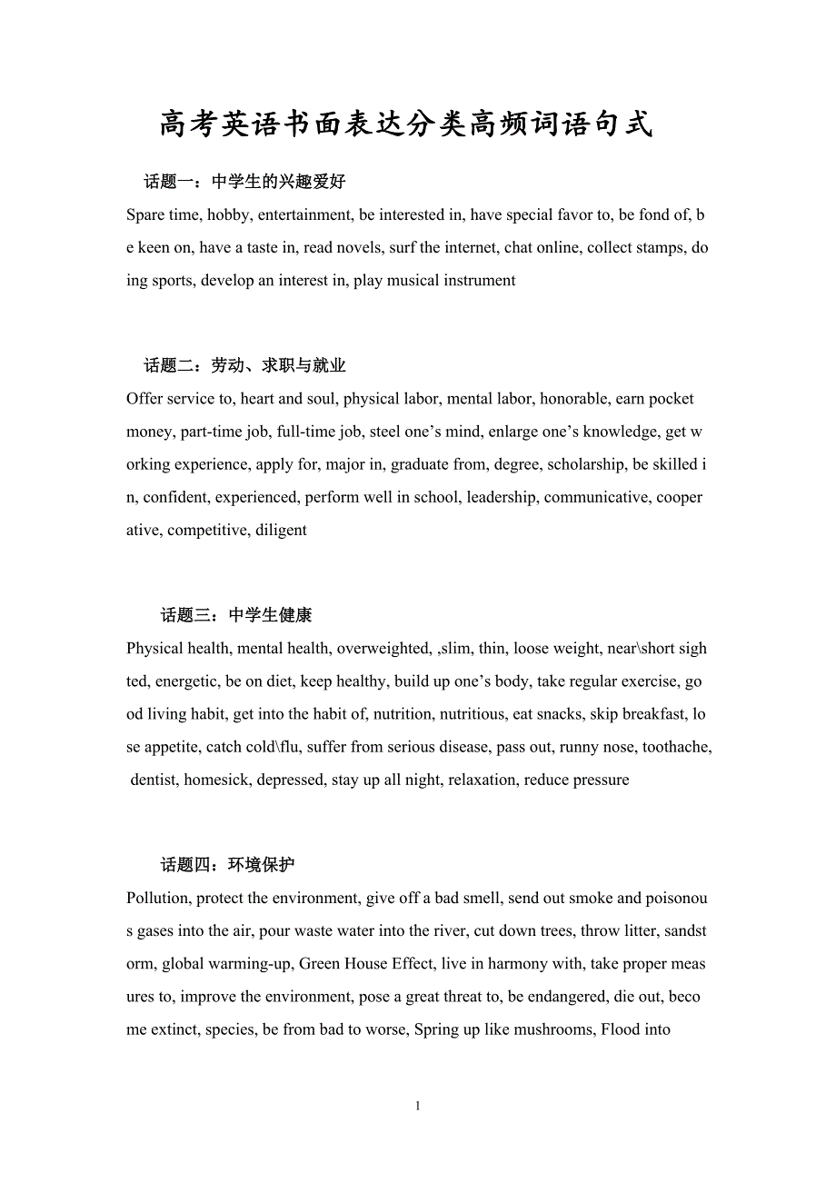 E高考英语书面表达分类高频词语句式_第1页