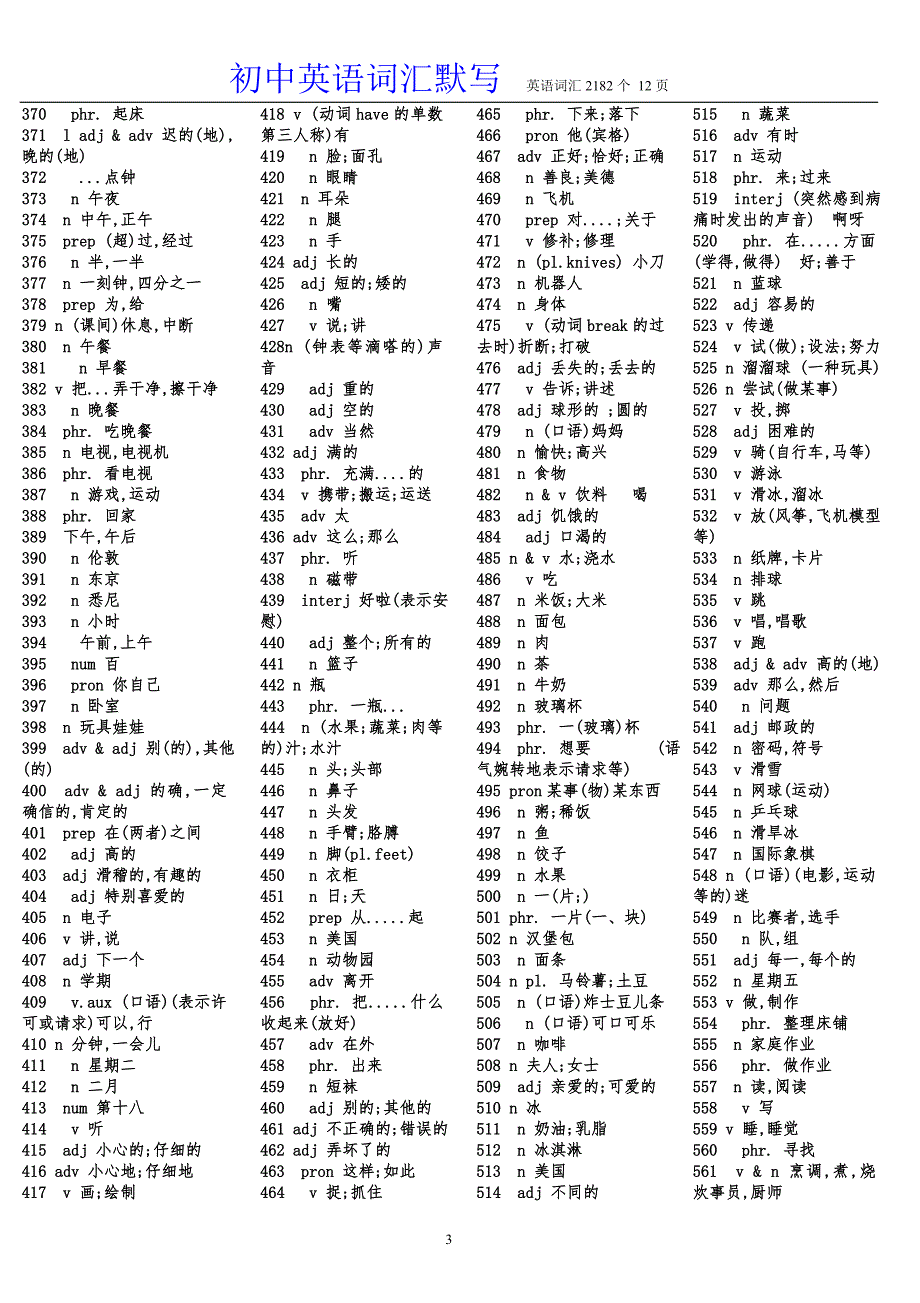 初中英语单词表默写版_第3页