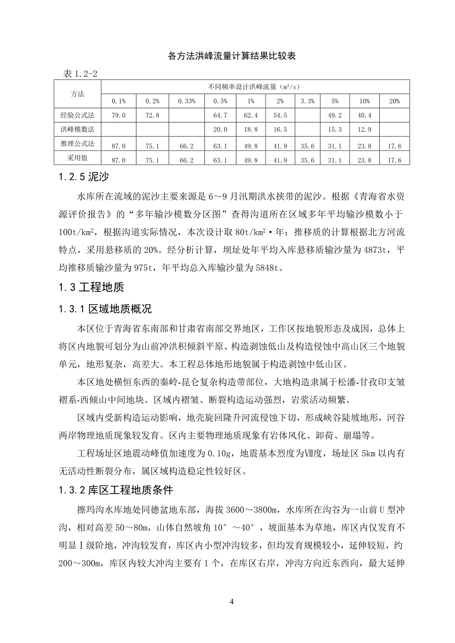 擦玛沟水库毕业设计资料综合说明.doc_第4页