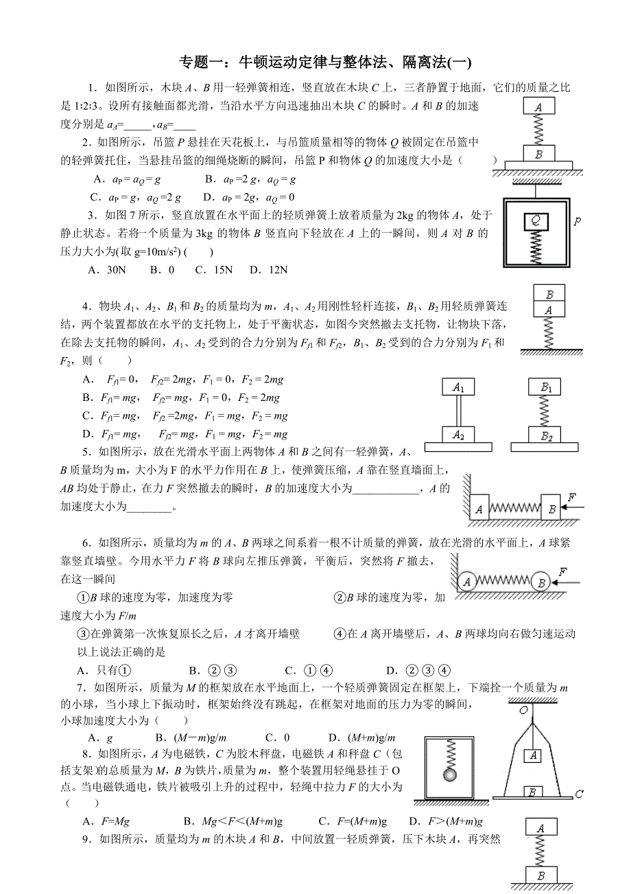 牛顿运动定律的应用(整体临界弹簧三个专题).doc_第1页