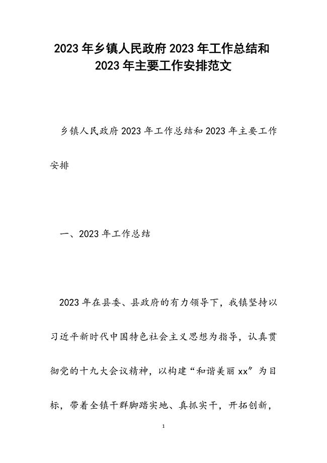 乡镇人民政府2023年工作总结和2023年主要工作安排.docx