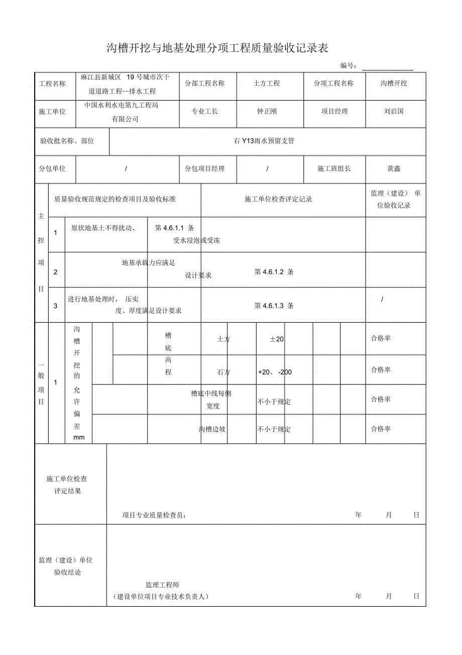 沟槽开挖与地基处理分项工程质量验收记录表_第5页