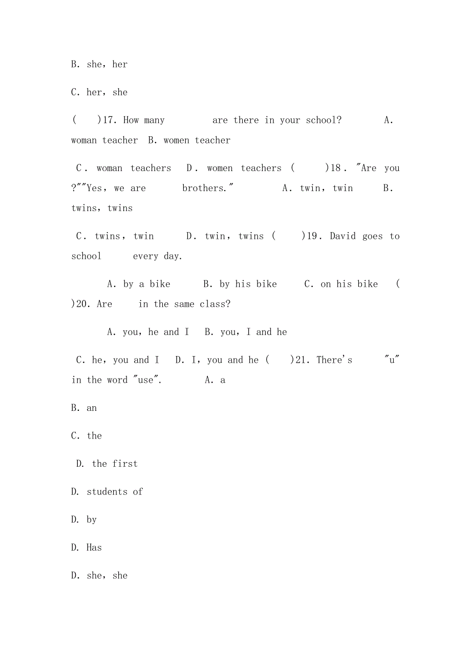 小学英语六年级选择填空专项练习题!_第4页