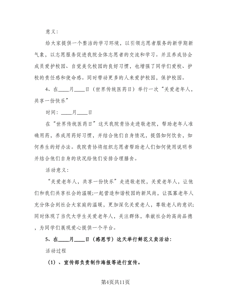 2023年大学生青年志愿者工作计划格式范文（二篇）_第4页