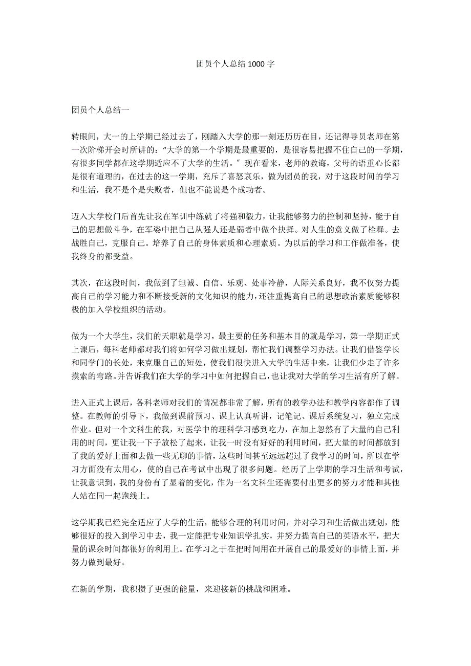 团员个人总结1000字_第1页