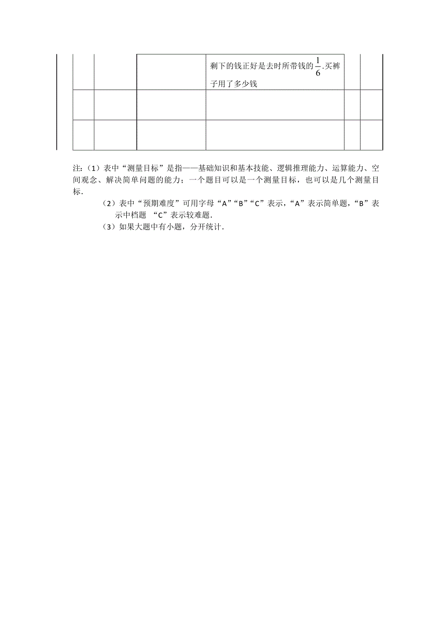 六年级第一学期数学期中试卷双向细目表.docx_第3页