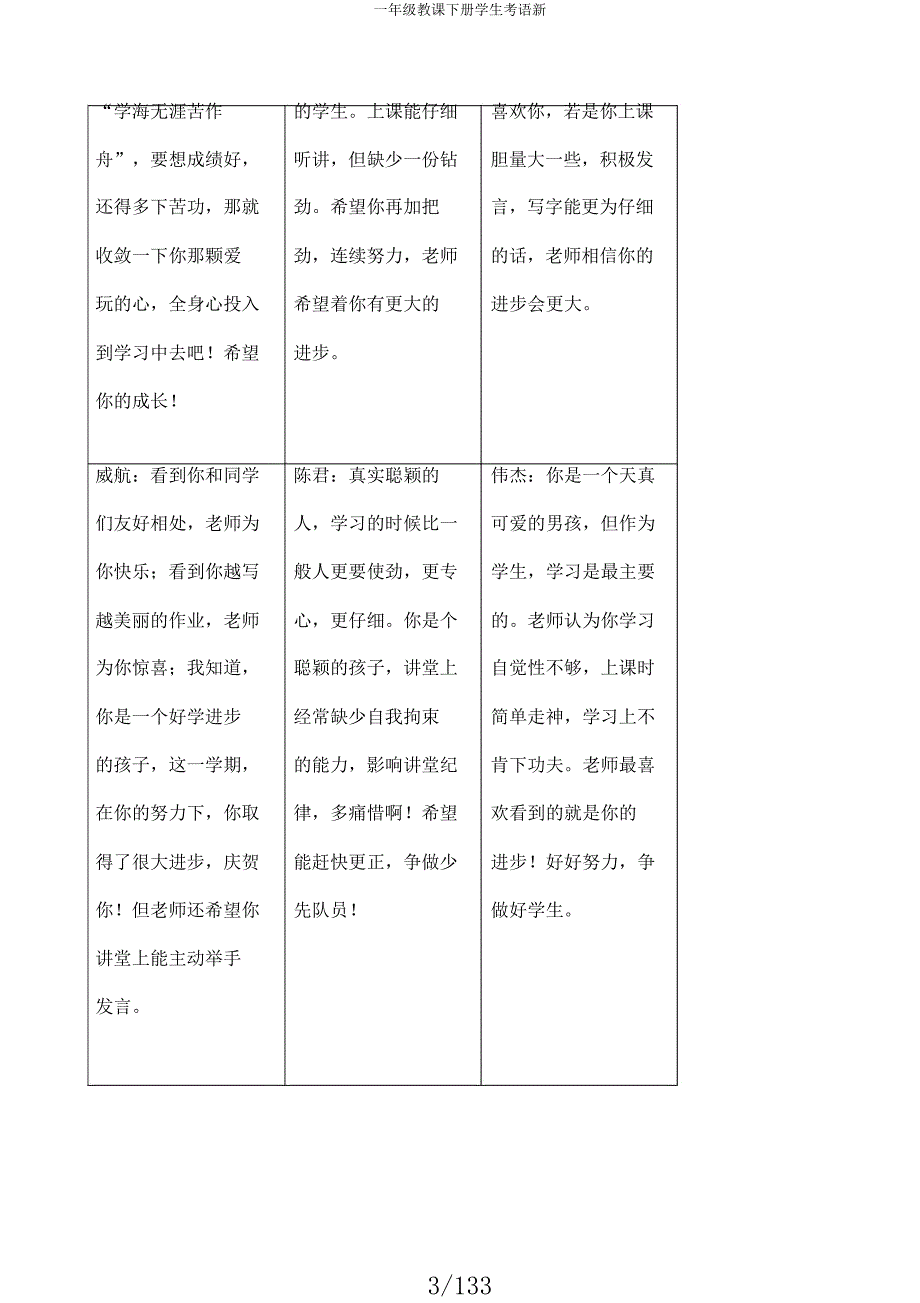 一年级教学下册学生评语新.docx_第3页