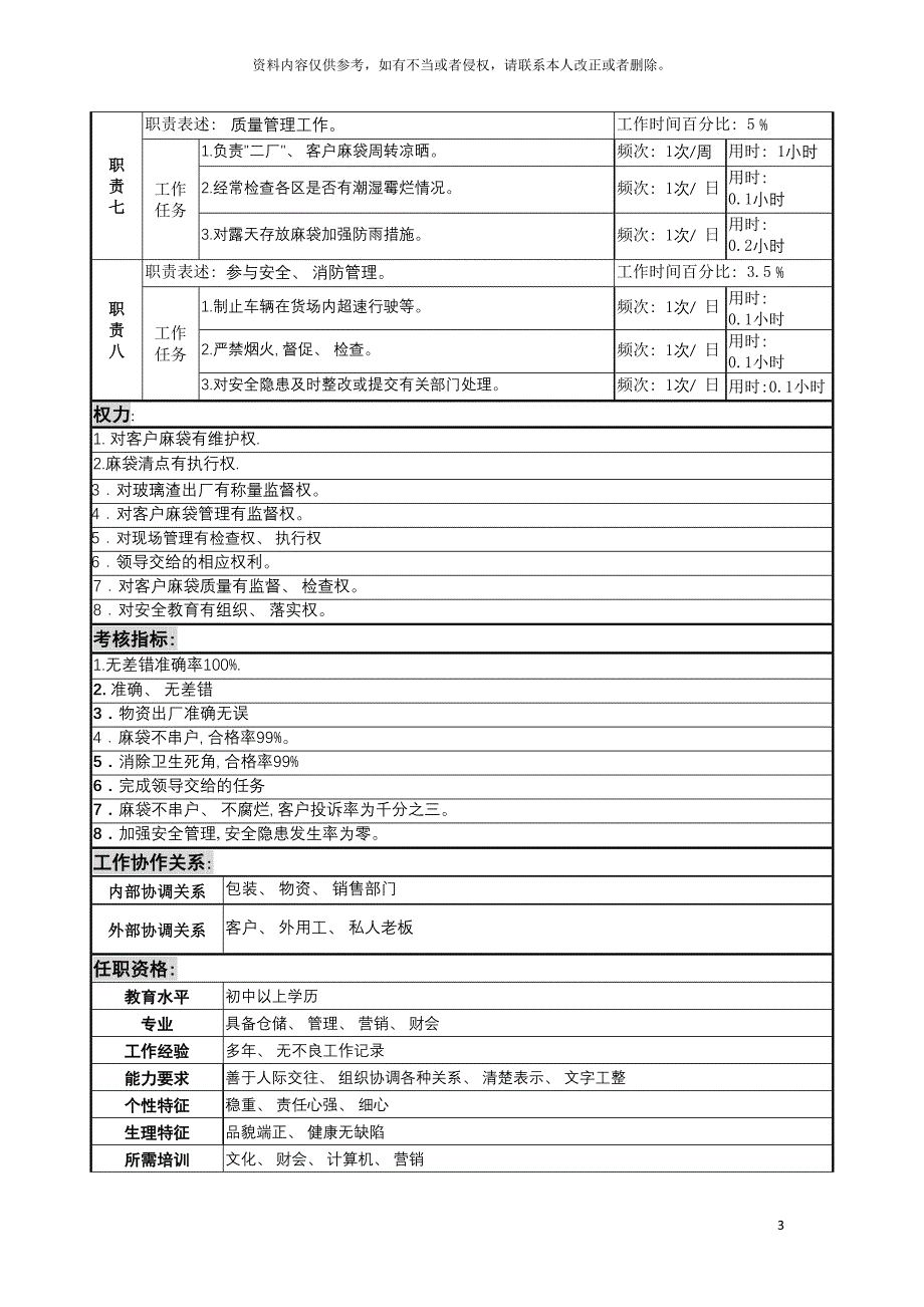 啤酒企业客户麻袋保管岗位说明书.doc_第3页