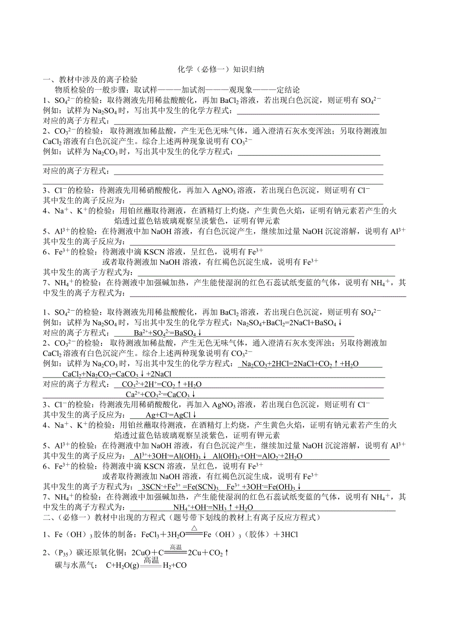 必修一化学方程式及离子检验精华.doc_第1页