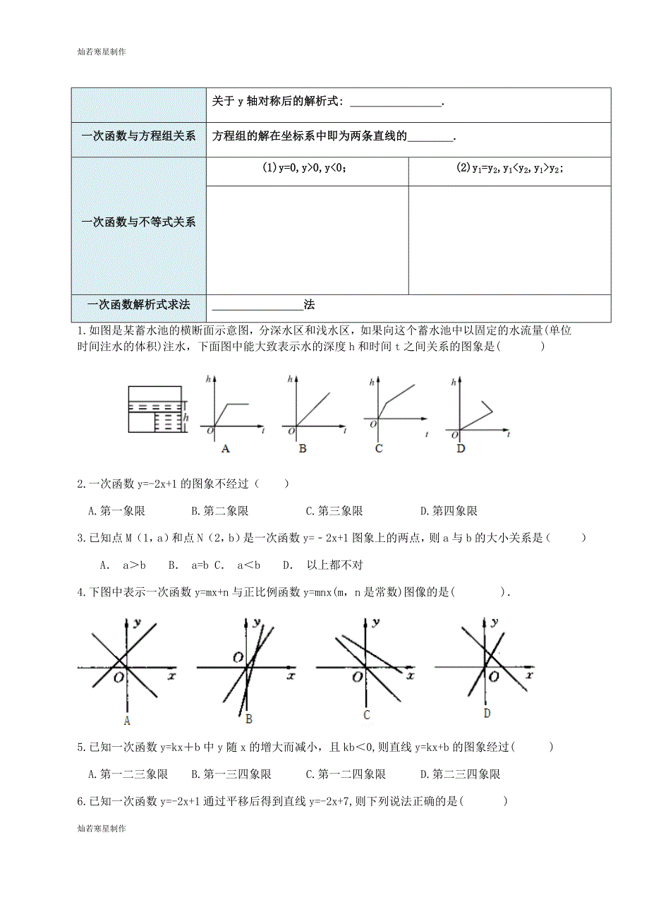 冀教版数学八年级下册-一次函数综合复习题_第2页