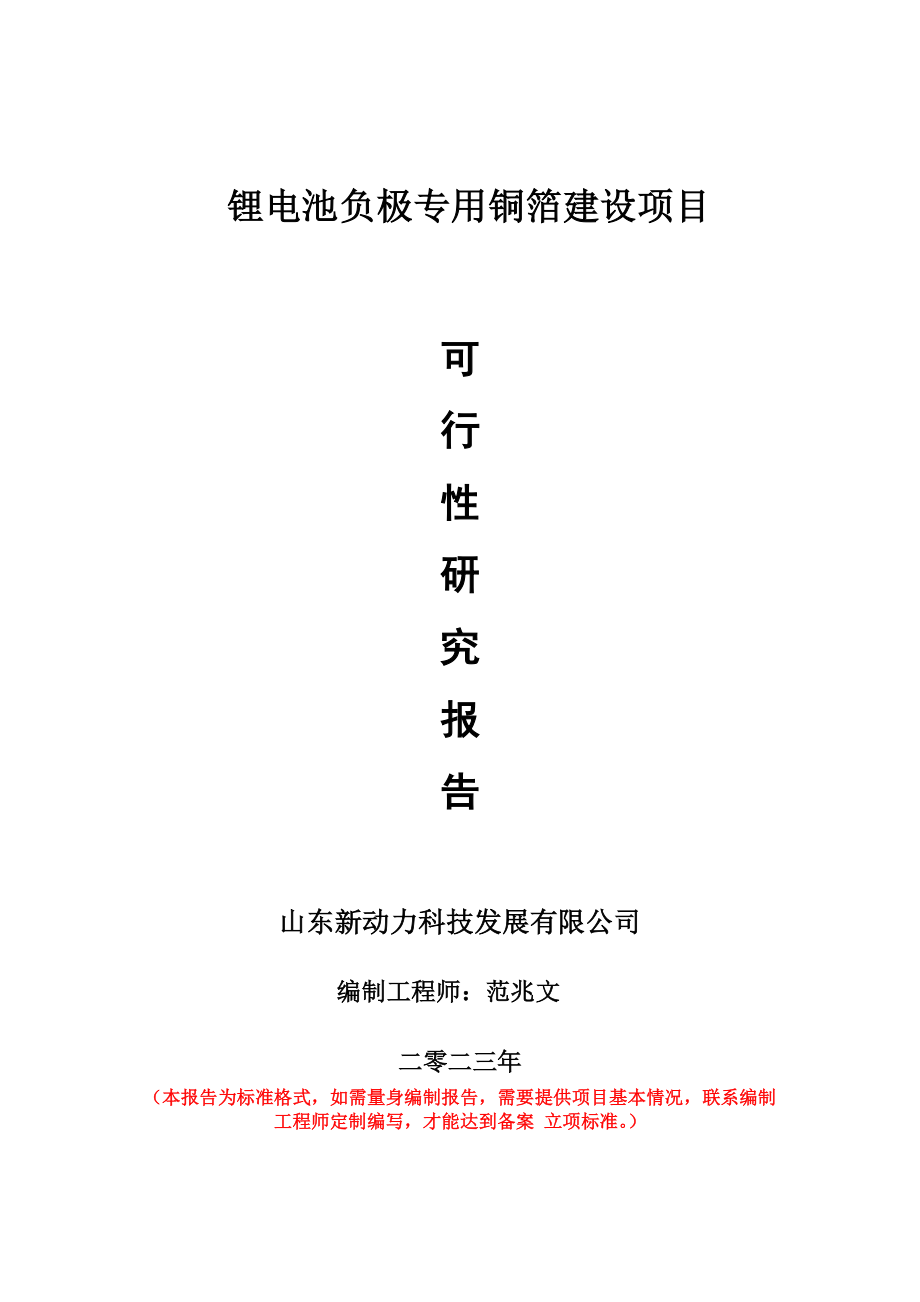 重点项目锂电池负极专用铜箔建设项目可行性研究报告申请立项备案可修改案例_第1页