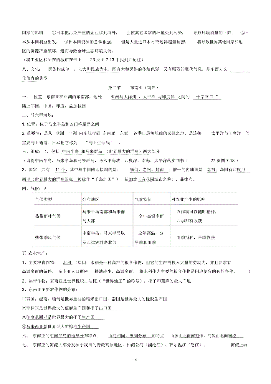 人教版七年级地理下册期末复习知识点总结_第4页