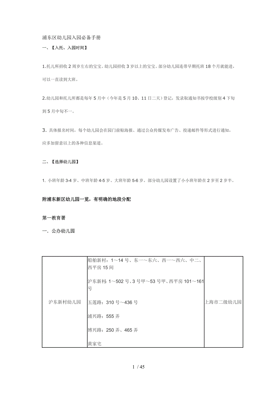 浦东区幼儿园入园必备手册_第1页