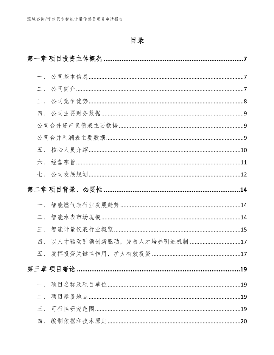 呼伦贝尔智能计量传感器项目申请报告范文_第1页