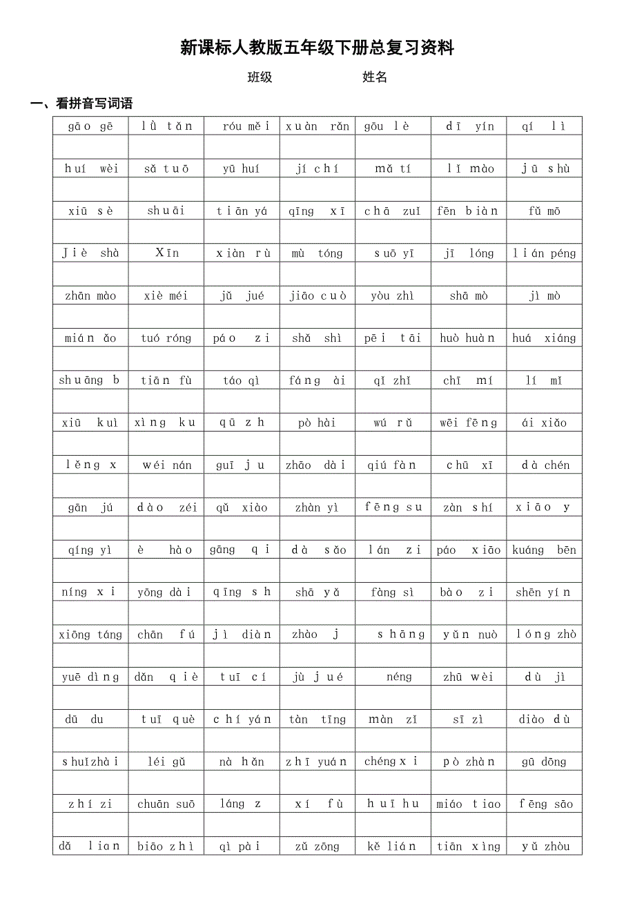 人教版五年级语文下册总复习资料_第1页