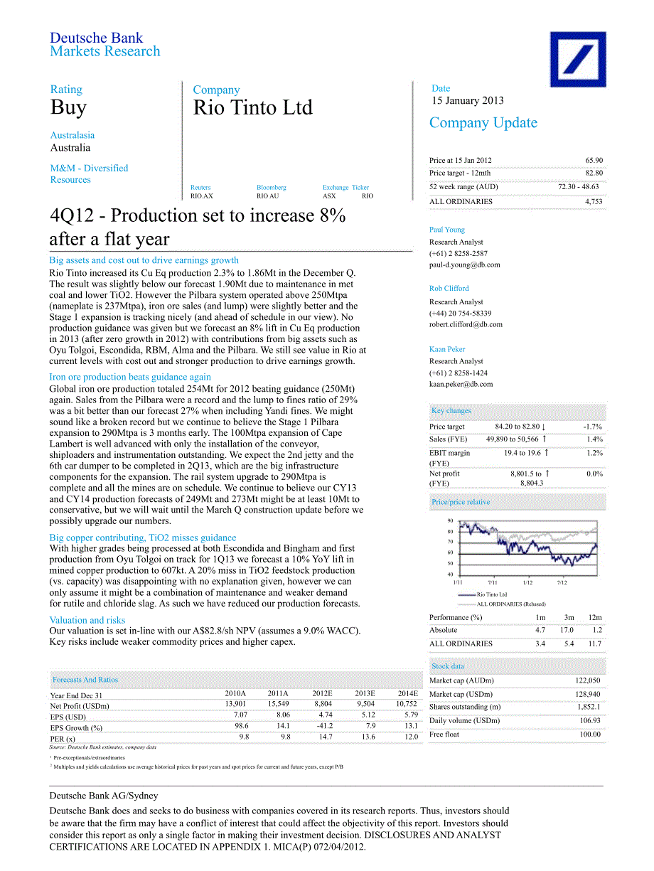 RIOTINTOLTD(RIO.AX)：4Q12PRODUCTIONSETTOINCREASE8%AFTERAFLATYEAR0116_第1页