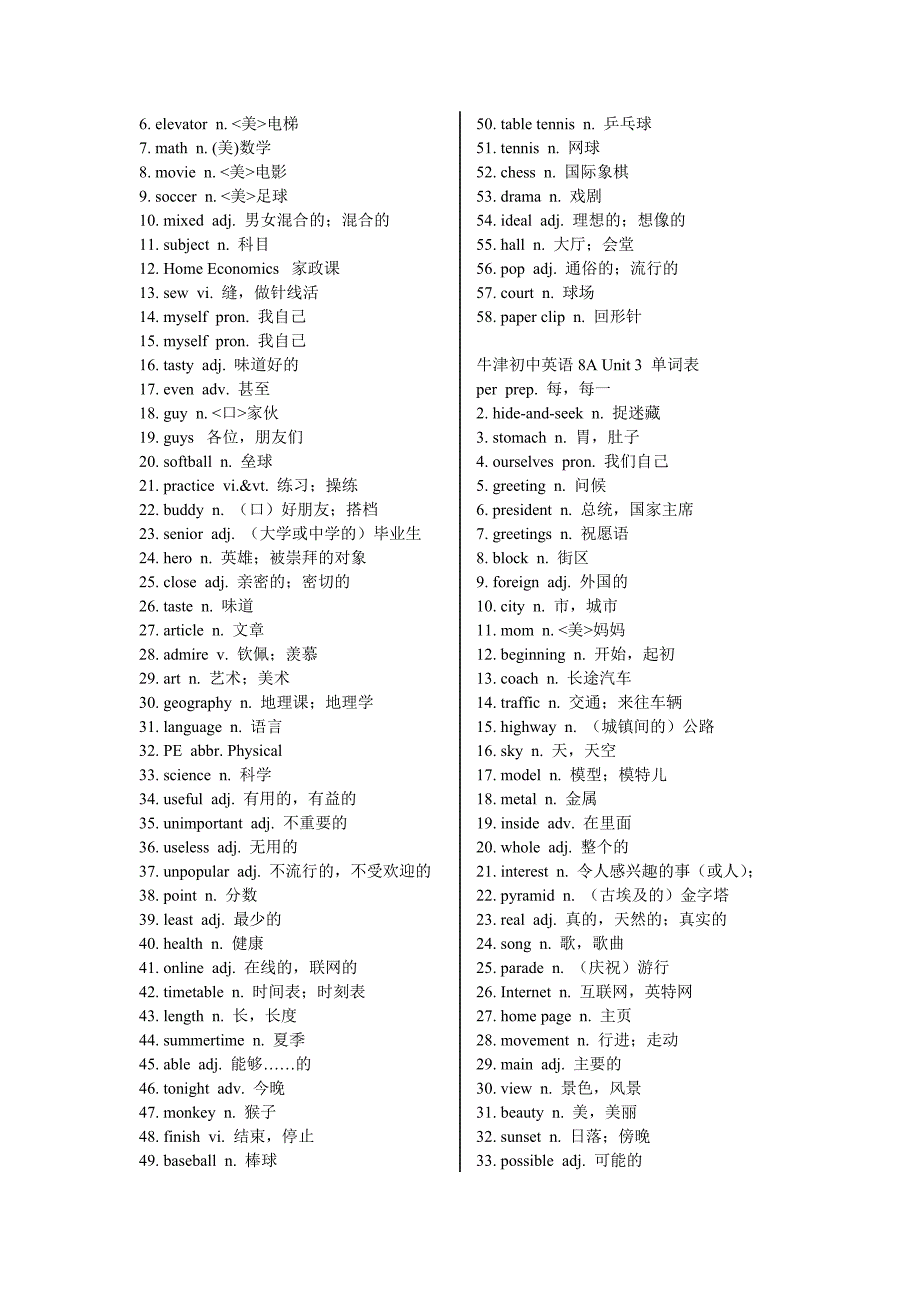 牛津初中英语8A单词表.doc_第2页