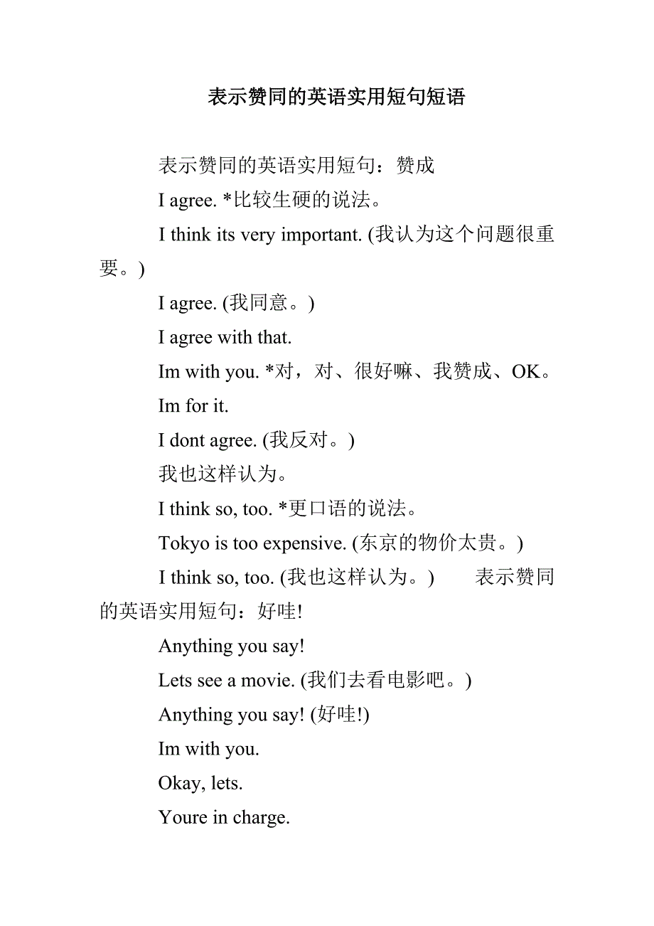 表示赞同的英语实用短句短语_第1页