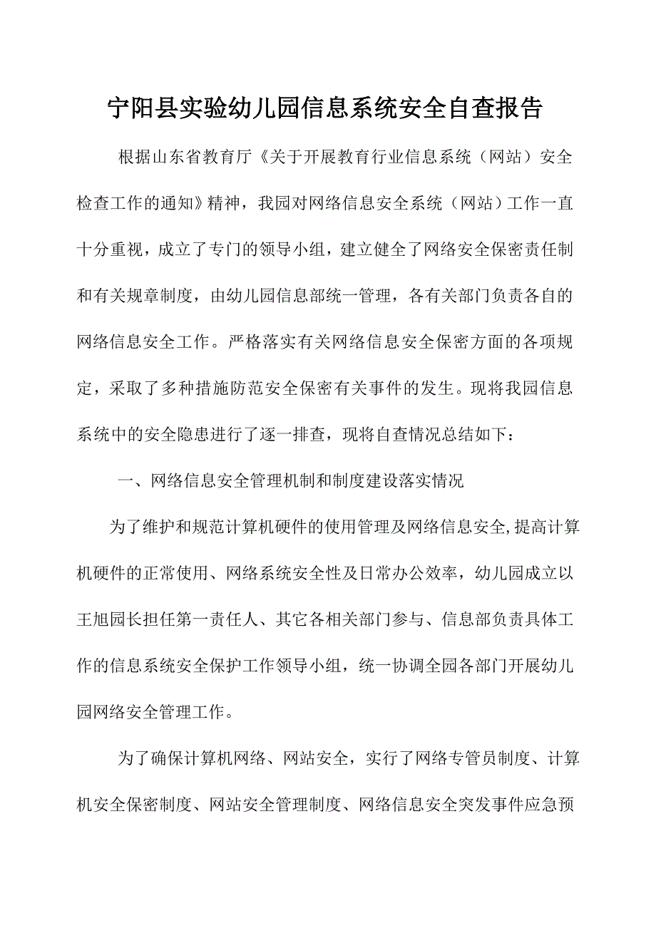 幼儿园网络安全自查报告_第1页