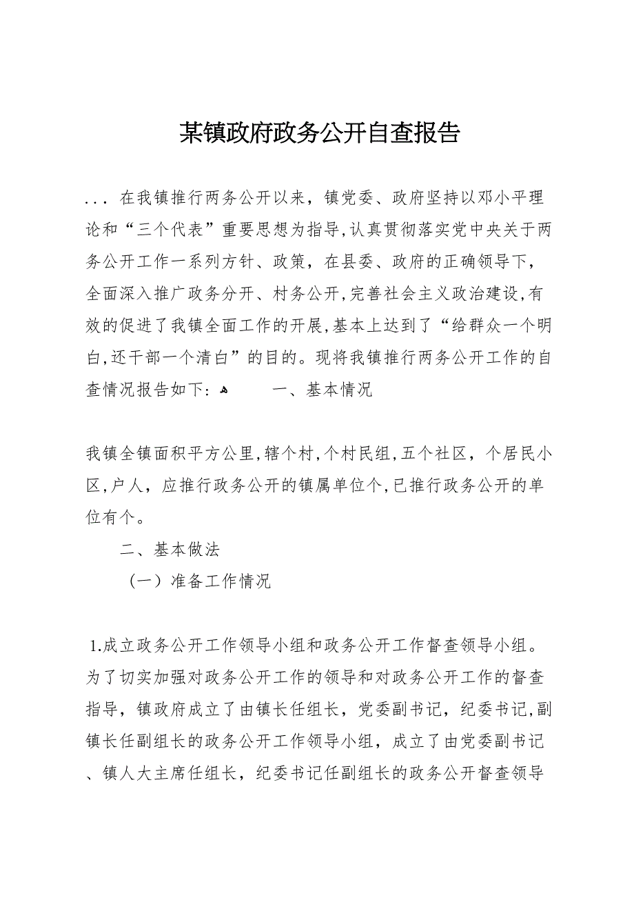 镇政府政务公开自查报告_第1页