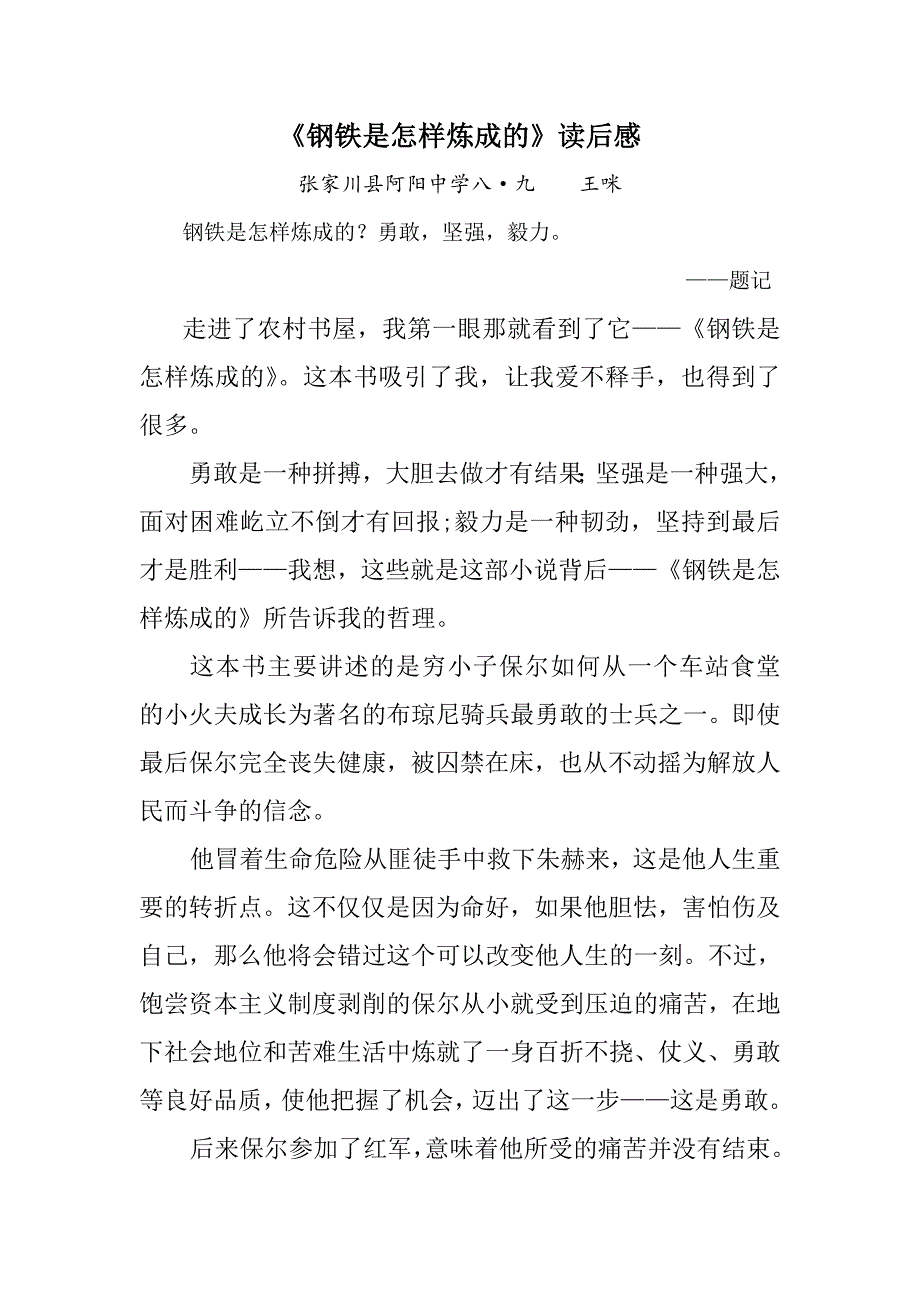 钢铁是怎样炼成的读后感_第1页