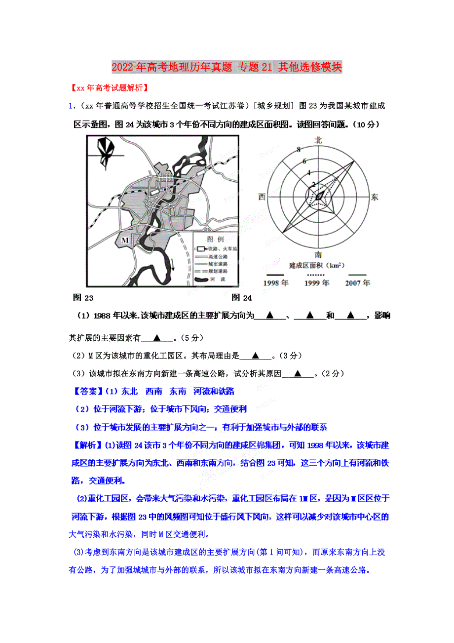 2022年高考地理历年真题 专题21 其他选修模块_第1页