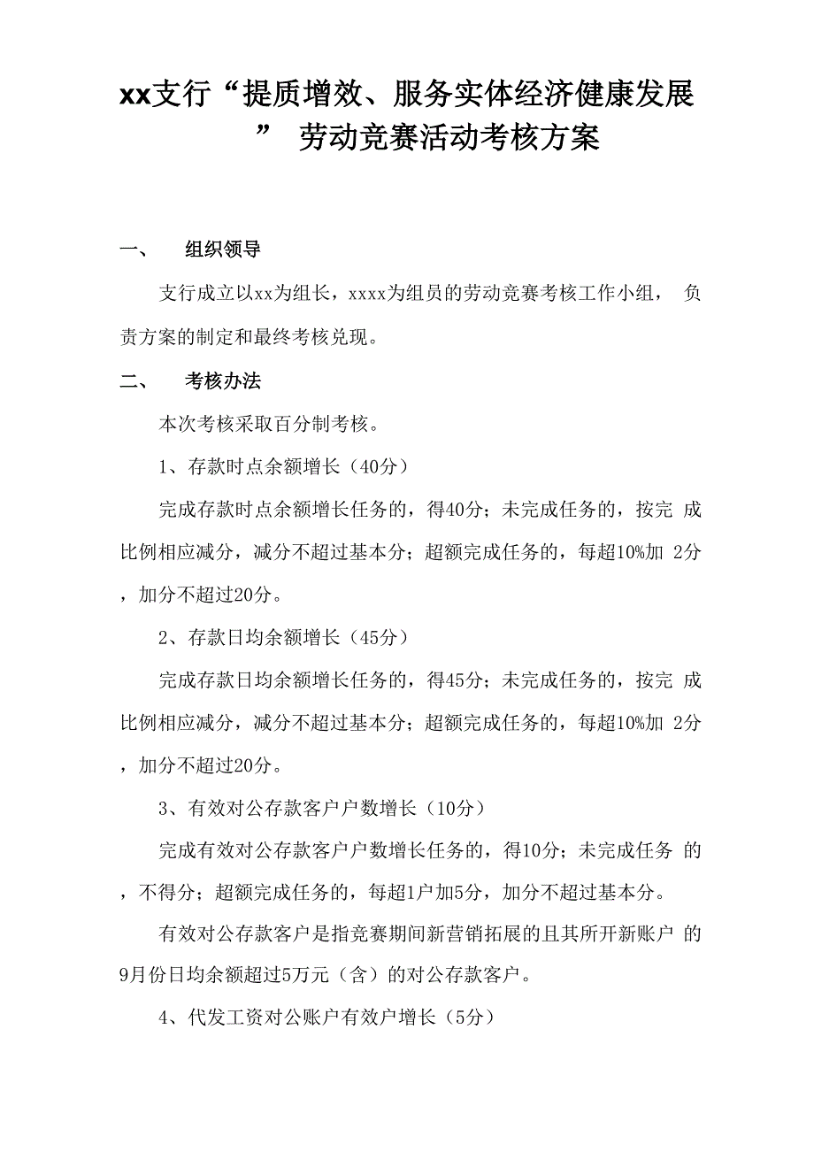 支行劳动竞赛方案2015_第1页